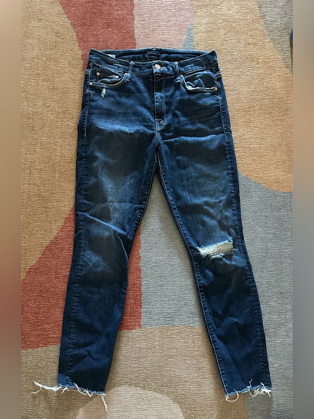 MOTHER High Waisted Looker Ankle Fray Stretchy Blue Denim Jeans Size 28